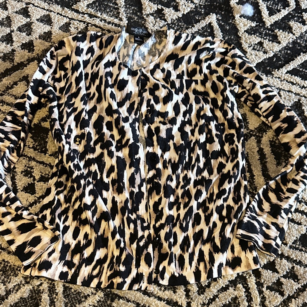 August Silk Animal Print Button Down cardigan - Black and Cream